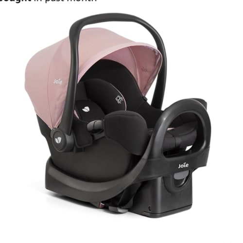 Joie Rue Lightweight Infant Car Seat & Anti-Rebound Base –Side-Impact Protection, 5-Point Harness, and UPF 50+ Canopy for Newborns and Infants (Blush)