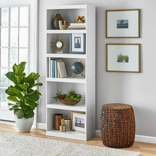 Mainstays Framed 5-Shelf Bookcase with Adjustable Shelves, White