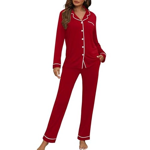 HNG Women Pajama Set Long Sleeve Sleepwear Fashion Night Wear