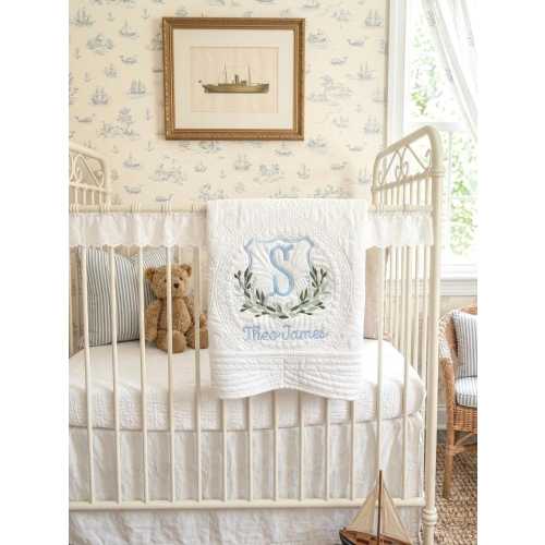 Embroidered Baby Boy Blanket | Personalized Heirloom Quilt | Custom Name or Monogram | Keepsake Baby Boy Gift | Newborn Boy Blanket