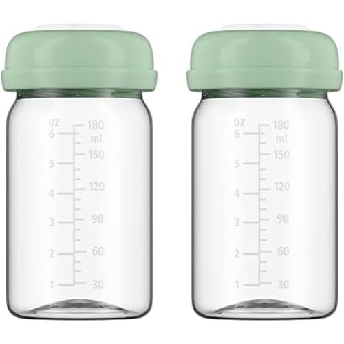 Breastmilk Storage Bottles Collection Bottles, 6oz Wide-Neck Breast Milk Container Compatible for Spectra S1 S2 SG Motif Luna Breast Pumps, Fit for Momcozy Breast Milk Cooler & Fridge, 2 Packs