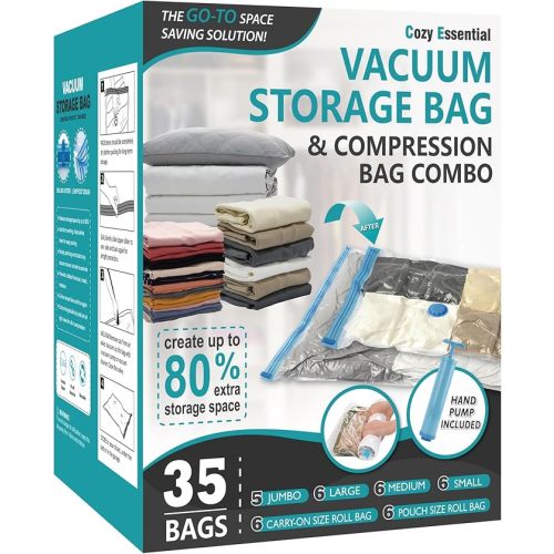 Vacuum Storage Bags with Hand Pump, Vacuum Seal Space Saver Bags,35 Combo