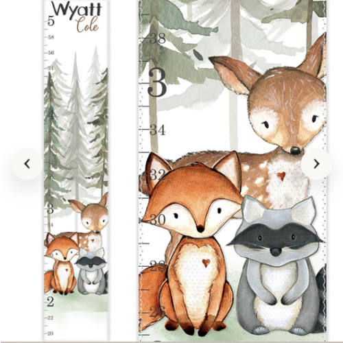 Personalized Kids Growth Chart, Woodland Animals Growth Chart, Forest Animals Growth Chart, Canvas Growth Chart, Custom Ruler Growth Chart