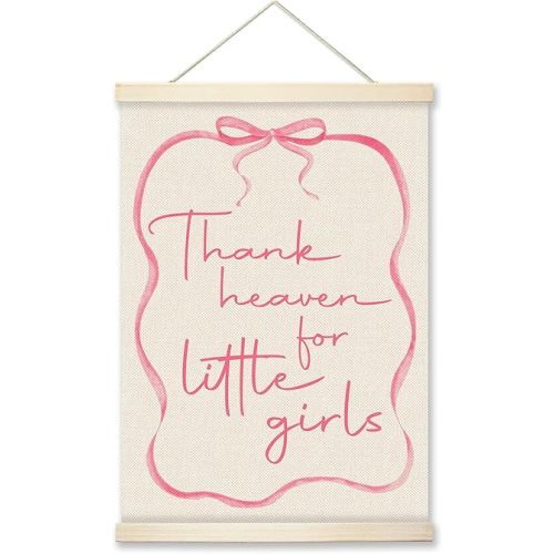 RZQIJ Thank Heaven For Little Girls Sign Hanging Wall Flags Canvas Banner 12x16 Inch - Coquette Room Decor Banner for Living Room, Bedroom - Pink Wall Art(032)