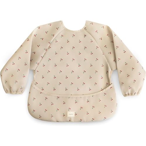 mushie Long Sleeve Baby Bib | Water Resistant Adjustable Fit for Ages 6-24 Months