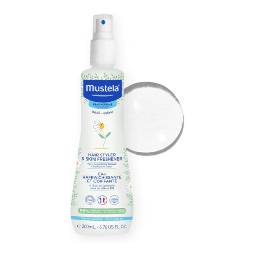 Mustela Baby Hair Styler & Skin Freshener - with Natural Avocado & Chamomile Water - Vegan & Hypoallergenic - 6.76 fl. oz.