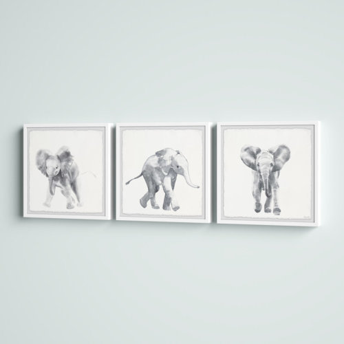 Greyleigh™ Baby & Kids Belle Baby Elephant Walk Triptych 3-Piece Set Framed Print | Wayfair