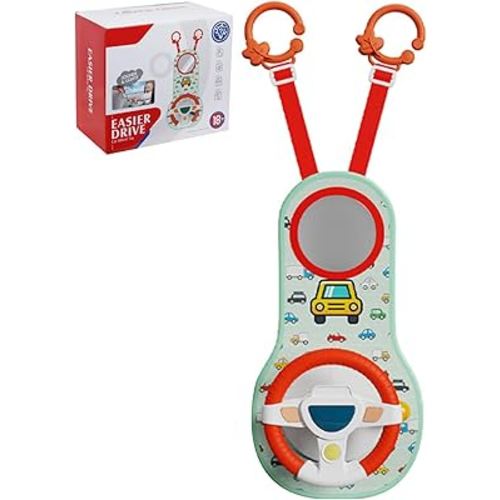 Rear Facing Car Seat Toys 360° Rotation Baby Steering Wheel Toy with Mirror Music Lights and Driving Sounds 12 Month
