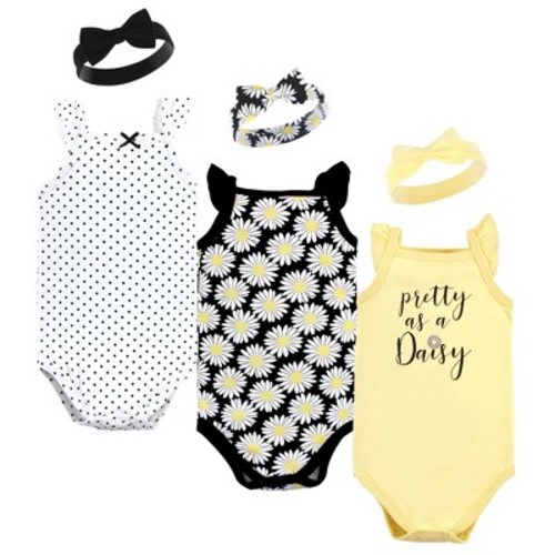 Hudson Baby Infant Girl Sleeveless Bodysuit and Headband Set, Black Daisy, 9-12 Months