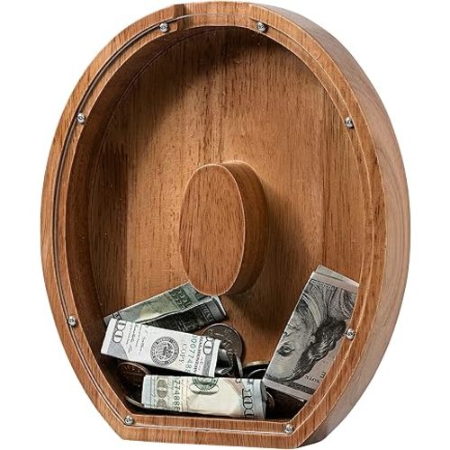 Piggy Bank for Kids Boys Girls, Wooden Large Letter Piggy Bank Alphabet Money Bank with Initial O, Coin Bank Fun Gifts for Birthday, Christmas, Festival, Baby Shower