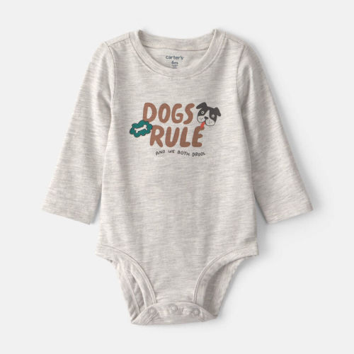 Baby 'Dogs Rule' Long-Sleeve Graphic Bodysuit - Grey | Carter’s Oshkosh Canada