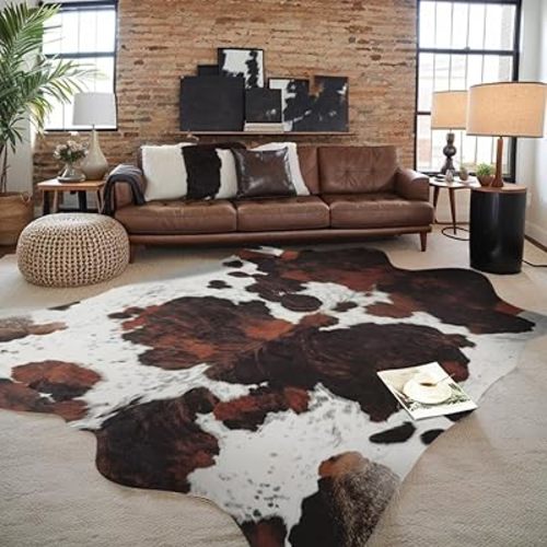 Cowhide Rug 8x10 FT Faux Cow Print Rugs Large Non-Slip Cow Hide Area Carpet Animal Print Rugs Western Home Decor for Living Room Bedroom Diningroom Office