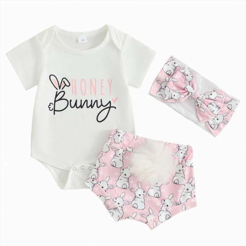 Leey-World Baby Girl Clothes Summer Outfits Newborn Romper Ruffle Sleeve Infant Flower Shorts with Bow Headband Set 0-18 Months(Pink,0-3 Months)