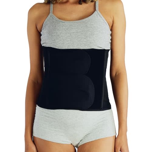 Belly Bandit Luxe Postpartum Belly Wrap - Adjustable Abdominal Binder with Five Levels of Targeted Compression for Recovery - Supports Core and Waist After C-Section or Natural Birth - Black, Small