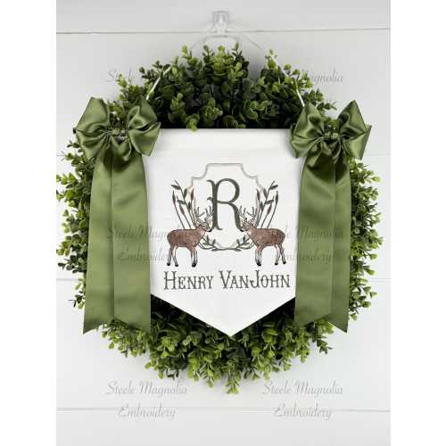 Deer Hunting Baby Banner Deer Hospital Door Announcement Sign Embroidered Bespoke Banner for Nursery Personalized Deer Boy Baby Shower Gift