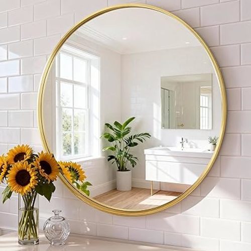NEWBULIG Bathroom Mirror, Wall Mirror with Aluminum Alloy Thin Frame, Bathroom Mirrors for Over Sink, Bedroom, Living Room, Entryway