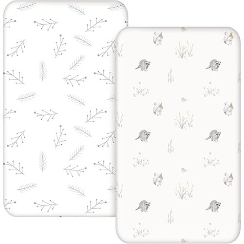 Soarwg Kids Bassinet Sheets 2-Pack for Newborn Baby Boy and Girl Gender Neutral, Soft Breathable Elastic Sheets, Universal Fit Flexible for Rectangle Round Oval Hourglass Bassinet Mattress/Pad