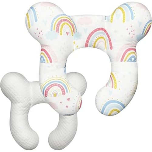 Baby Head Support Pillow for Newborn Toddler, Baby Neck Pillow Upgraded Comfortable Sleep Cushion for Car Plane Stroller Pushchair - Rainbow A