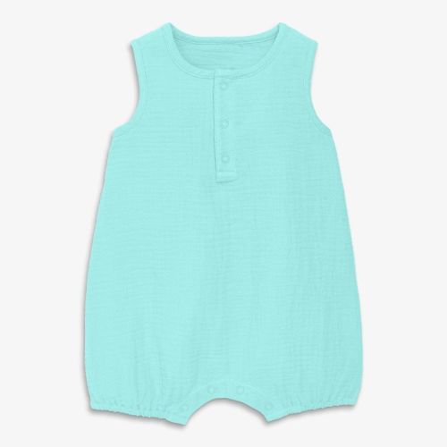 Primary Baby Cotton Gauze Henley Bubble Romper In Mist Size 0-3 Months