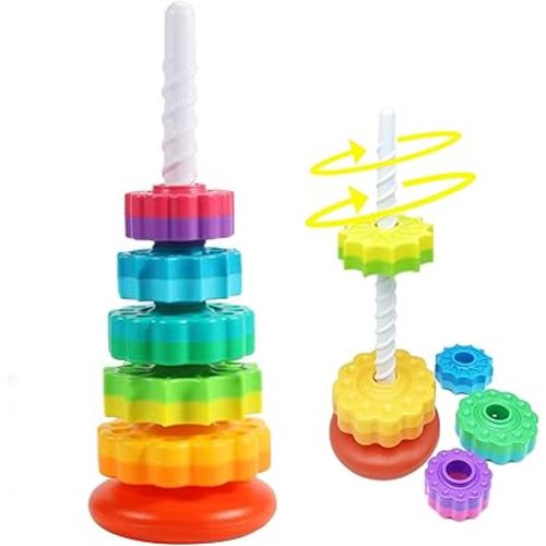 FineSource Baby Spinning Stacking Toy – Stacking Toy for Babies Autism Toys Spiral Stacker Toy Rainbow Spinning Wheel Toy for Focus, Dexterity, Brain Development,Interactive Learning Birthday Gift