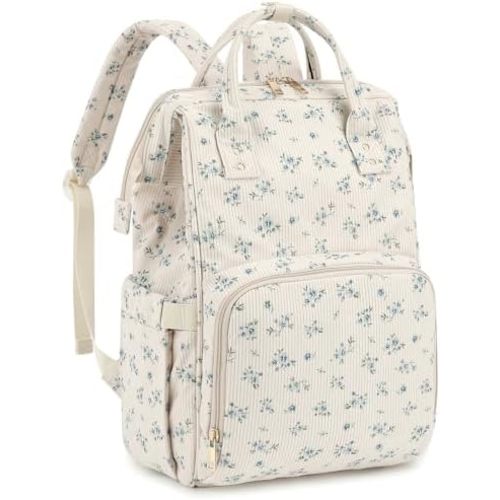 Corduroy Diaper Bag Backpack for Mom, Large Capacity Travel Nappy Bag for Baby Girls & Boys with Stroller Straps (Corduroy Floral Blue)
