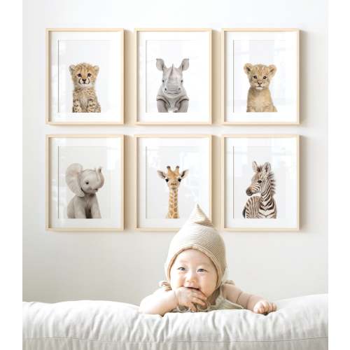 Baby Safari Animals Nursery Decor - African Animals Set of 6 Prints - 5x7 · Fine Art Print (Unframed) - African Animals Set of 6 Prints – The Crown Prints