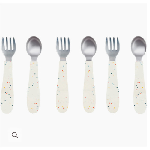 WeeSprout | Stainless Steel & Silicone Toddler Utensils with Silicone Lid | Set of 6 | 3 Forks + 3 Spoons