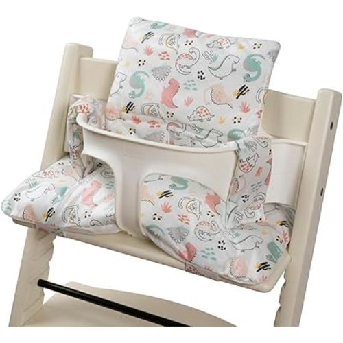 Waterproof & Compatible Stokke Tripp Trapp Cushion Set - Easy to Clean - Made Fabric from Korea - 100% Cotton Stokke Tripp Trapp High Chair Cushion Set (Dino Friends)
