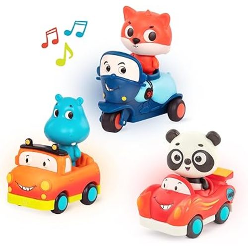 B. Toys – Toy Vehicles & Animal Characters – Race Car, Motorcycle, Pick – Up Truck – Toy Cars for Toddlers, Kids – Lights & Sounds – 1 Year + – 3 – Pack Mini Riders