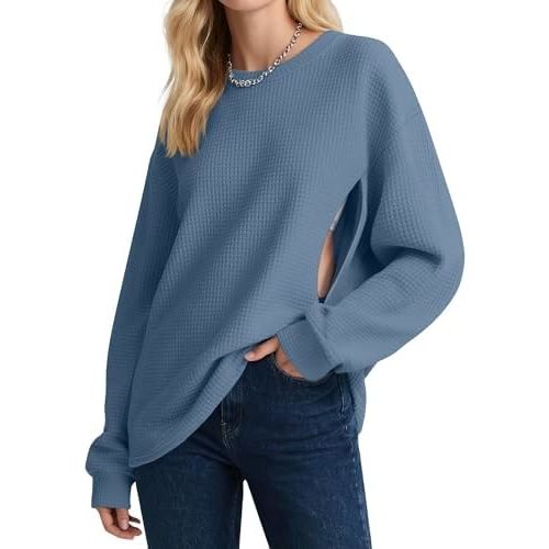 Women's Zipper Nursing Sweatshirts, Oversized Casual Waffle Knit Breastfeeding Pullover Tops Pregnancy Mama Clothes