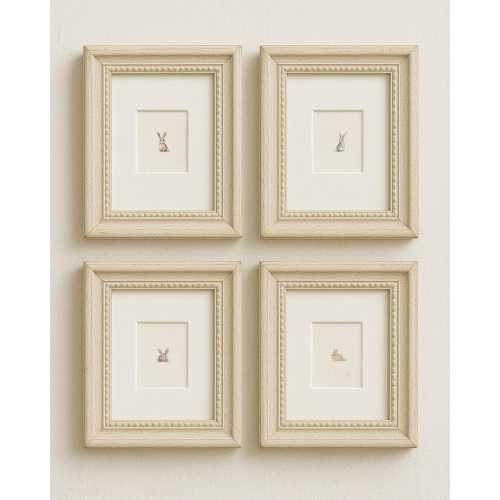 Miniature Bunny Watercolor Set of 4, Tiny Rabbit Art Print Collection, Neutral Nursery Wall Decor, Cottage Style Artwork, Mailed Artwork