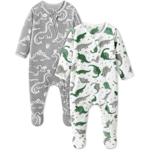 Unnivoll Fleece Baby Pajamas Baby Sleepers for Newborn 0-3 3-6 6-9 Months 2Pcs Footie Pajamas Baby Boys Girls Clothes
