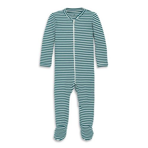 Primary Baby Organic Zip Footie in Forest Ivory Stripe Size 0-3 Months