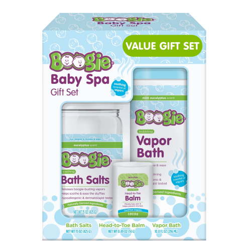 Boogie Baby Spa Set with Bubbling Vapor Bath, Soothing Bath Salts, and Head-to-Toe Balm Stick