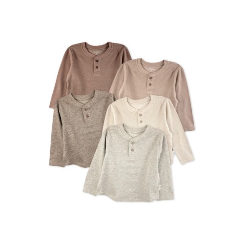 Payton Assorted 5-Pack Long Sleeve Organic Cotton Waffle Henley T-Shirts, 12M