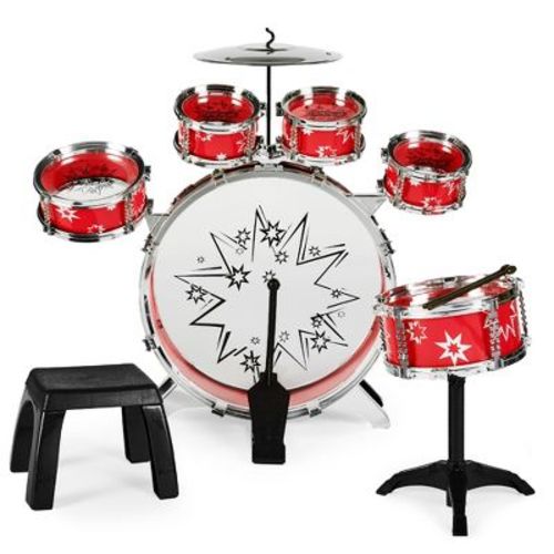Best Choice Products 11-Piece Kids Starter Drum Set w/ Bass Drum, Tom Drums, Snare, Cymbal, Stool, Drumsticks - Red