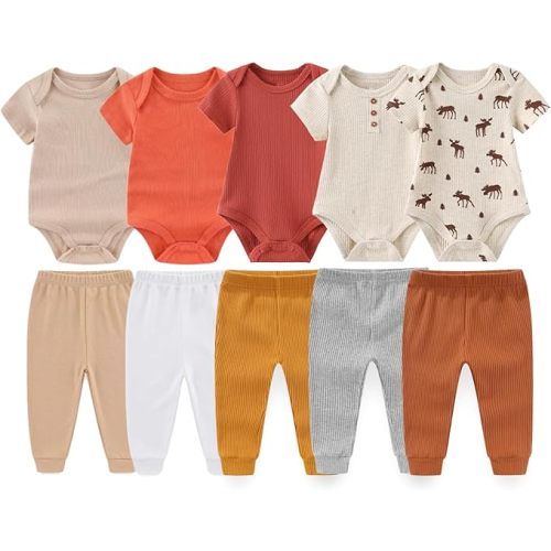 Baby Bodysuit and Pant Set 10 Pack Cotton Summer Newborn Baby Boy Girl Clothes Outfits