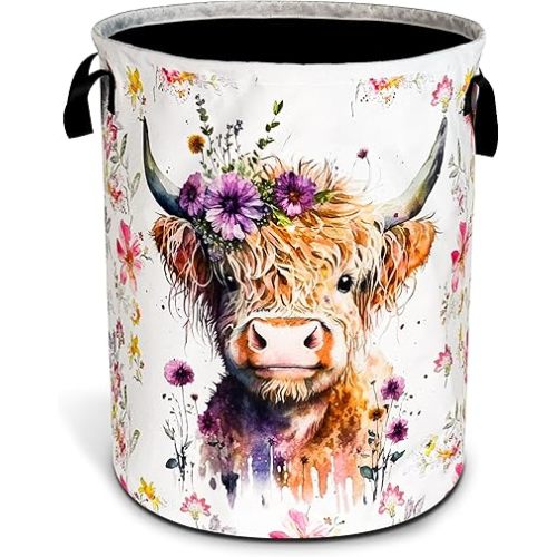 Highland Cow Laundry Basket Foldable Waterproof Oxford Cloth Funny Tote Bag
