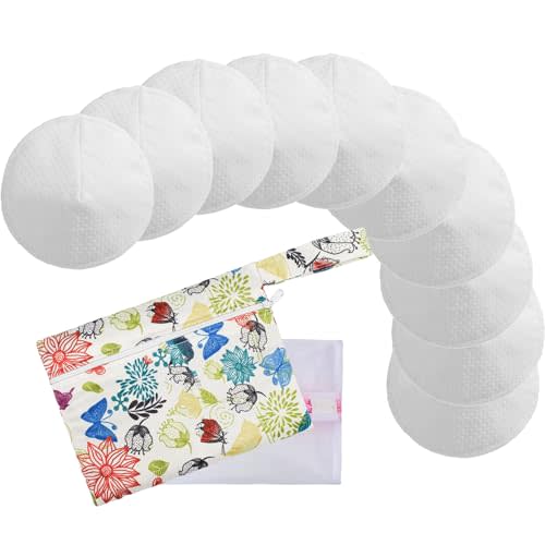 Reusable Nursing Pads with Washing Bags - 10-Pack 4 Layer Viscose from Bamboo Breastfeeding Pads, Washable Organic Maternity Nipple Pads (L 4.72") (4 Layer Anti-Slip, Anti-Slip Particles)
