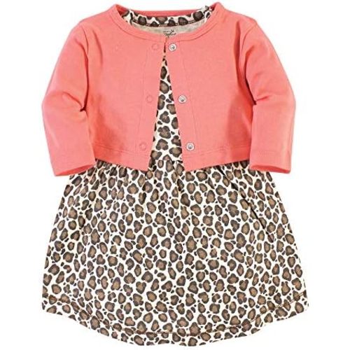 Touched by Nature Infant Toddler Girls Organic Cotton Dress and Cardigan, Rainbows Sunshine