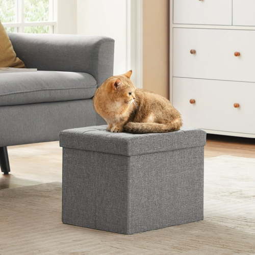 SONGMICS Storage Ottoman Storage Bench Footstool Folding Cube Footrest 286 lb Capacity for Entryway Living Room Bedroom Home Office Light Gray