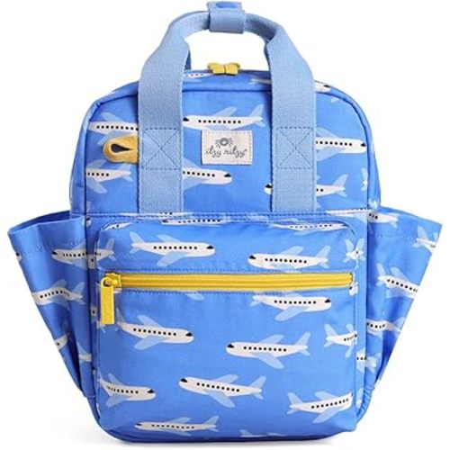 Itzy Ritzy Toddler Backpack - Daycare Bag - Features Adjustable Shoulder Straps, 2 Side Pockets & Spacious Interior with Wipeable Fabric Lining & Name Label, Airplane