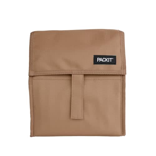 PackIt Freezable Lunch Bag, Almond | Built-in ice packs, EcoFreeze+ Technology, Zip & fold closure, Release buckle handle, Foldable, Reusable, Wide base
