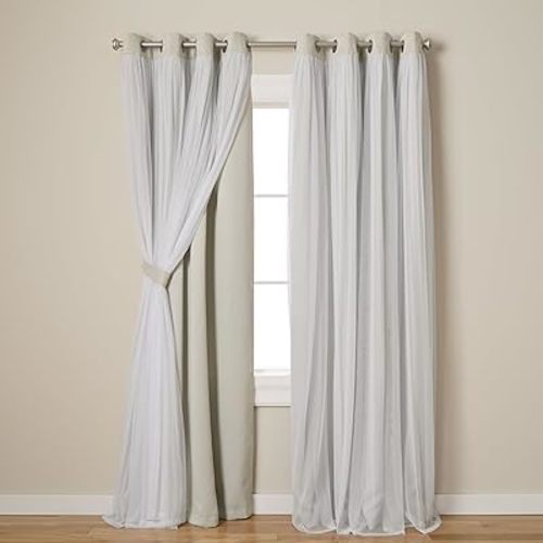 TOWN & COUNTRY LUXE Talia Double Layer Indoor Curtains, Sheer and Room Darkening Blackout, Grommet Top, Energy Efficient, 2-Pack Set, 52"x84", Cloud Grey