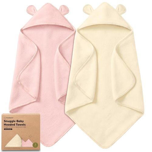 KeaBabies 2-Pack Hooded Baby Towels for Newborn - 30x30 Soft & Absorbent Viscose From Bamboo Baby Bath Towels with Hood for Infant, Toddler,Kids,Boys Girls,Newborn Bath Essentials (Rose Ivory, Petite)