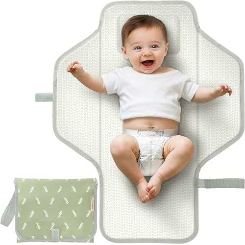 KeaBabies Portable Changing Pad for Baby, Travel – 26 x 21 Wipeable, Waterproof, Foldable Baby Diaper Changing Mat for Diaper Bag, Caddy, Car, Bed, Newborn, Compact Changer Mat Station (Acacia)