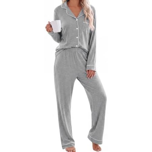 Womens Pajamas Set Long Sleeve Button Down 2 Piece Loungewear