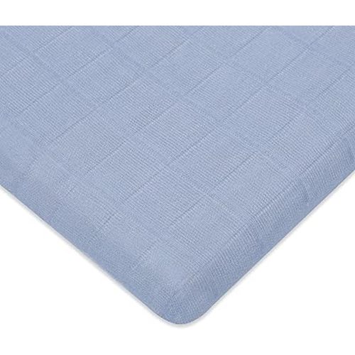 Babyletto Muslin Baby Bassinet Sheets for Girls & Boys - GOTS Certified Breathable Organic Cotton Cover, 360° Fitted, Soft, Gentle & Cozy Rectangle Bedside Bassinet Sheets - Dewdrop Blue