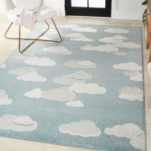 JONATHAN Y Hedwig High-Low Youth Cloud Scandi Blue/Ivory 4 ft. x 6 ft. Indoor/Outdoor Area Rug, Non-Shedding, Easy-Clean