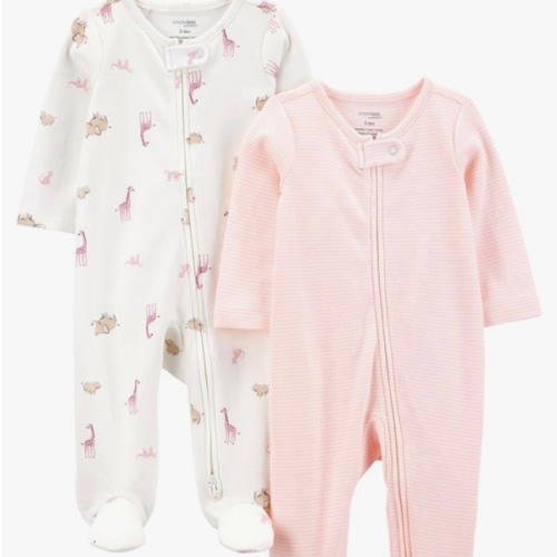 Simple Joys by Carter's Baby Girls' Cotton Footed Sleep and Play, Pack of 2